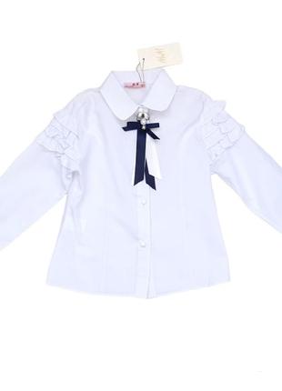 Р. 122,128,134,140,146,152 блуза школьная с длинным рукавом для девочки белая  турция