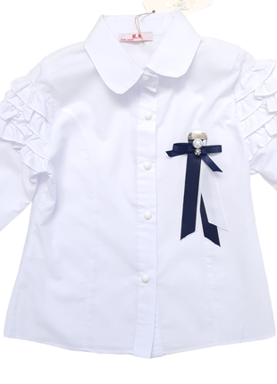 Р. 122,128,134,140,146,152 блуза школьная с длинным рукавом для девочки белая  турция6 фото