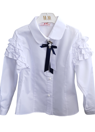 Р. 122,128,134,140,146,152 блуза школьная с длинным рукавом для девочки белая  турция5 фото