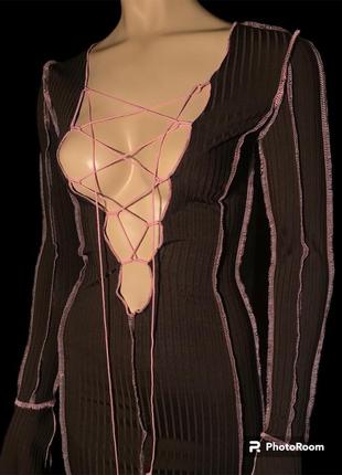 Платье пэчворк,в рубчик с вырезом и шнуровкой на груди8 фото
