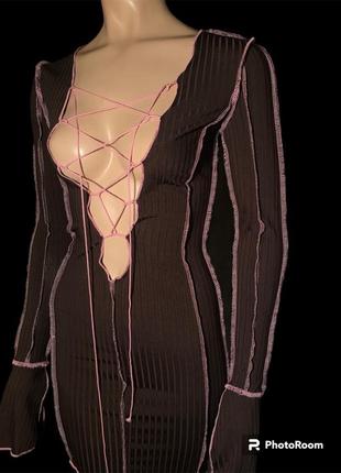 Платье пэчворк,в рубчик с вырезом и шнуровкой на груди9 фото
