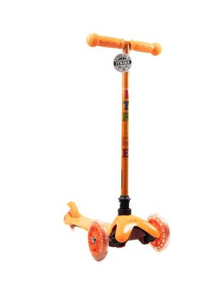 Самокат дитячий триколісний itrike mini bb 3-013-5-or зі світними колесами, помаранчевий2 фото