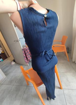 Платье длинное в рубчик синее в обтяжку6 фото
