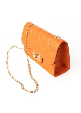 Сумка женская через плечо, сумочка клатч со стеганым узором и ручкой-цепочкой, оранжевый3 фото