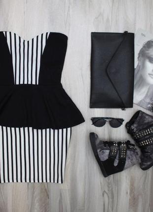 Чорне біле в смужку плаття з баскою бюстьє міні ошатне стилети 80-вечірні чашки