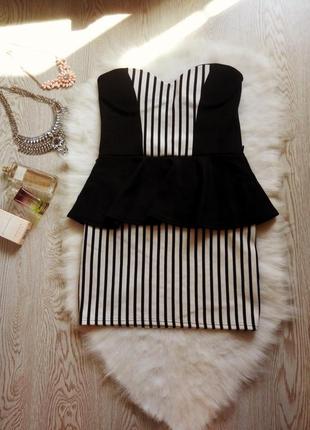 Чорне біле в смужку плаття з баскою бюстьє міні ошатне стилети 80-вечірні чашки2 фото