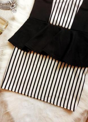 Черное белое в полоску платье с баской бюстье мини нарядное стиляги 80-х вечернее чашками4 фото