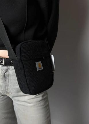 Вилветовый мессенджер carhartt, сумка борсетка кархарт черная, мессенджер через плечо сумка через плечо carhartt stussy3 фото