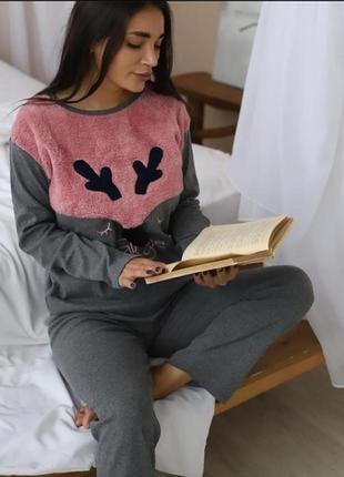 Серая/графит хлопковая пижама/домашний костюм ангора кофта и штаны