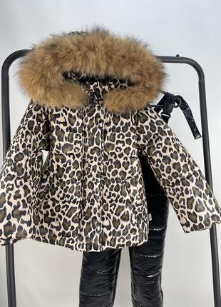 Зимний костюм до -30 мороза тигровая курточка и штаны черные для девочки4 фото