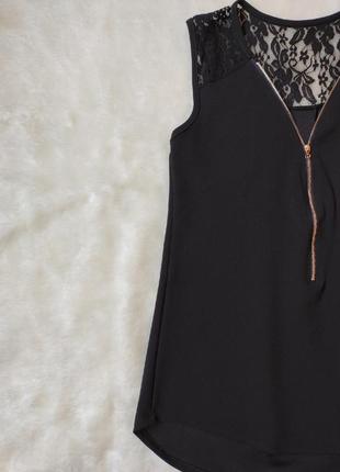 Черная блуза с гипюром глубокий вырез декольте с молнией замком на груди нарядная майка италия3 фото