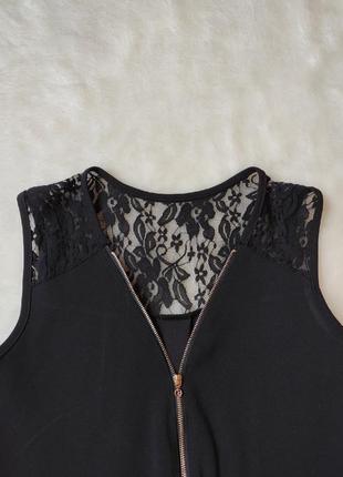 Черная блуза с гипюром глубокий вырез декольте с молнией замком на груди нарядная майка италия4 фото