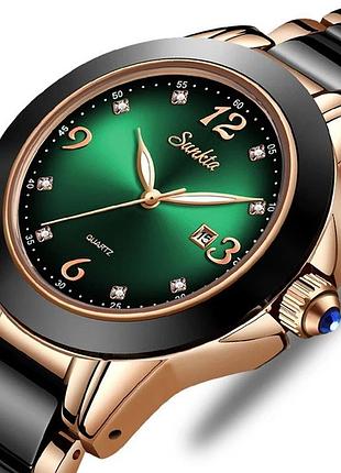 Жіночий годинник sunkta ceramic green наручний жіночий годинник кварцовий годинник на руку модний жіночий годинник
