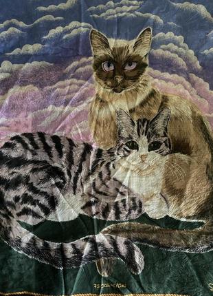 Beyeler susanne klee siamese cats scarf 100% silk. шелковый винтажный платок от бренда beyeler, оригинал, подписной2 фото