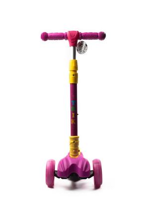 Самокат дитячий триколісний складний itrike maxi jr 3-060-11-p з підсвіткою колес рожевий3 фото