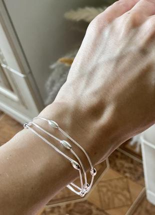 Браслет срібний жіночий багатошаровий тришаровий срібний жіночий ланцюжок модний красивий на широку руку на подарунок6 фото