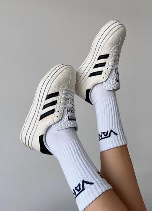 Женские кроссовки adidas gazelle platform beige white адидас газели6 фото