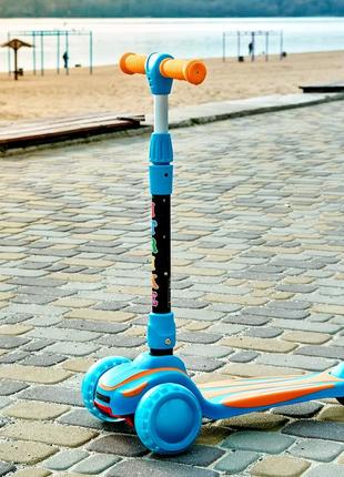 Детский складной трехколесный самокатsport kids 2585 с подсветкой колес голубой