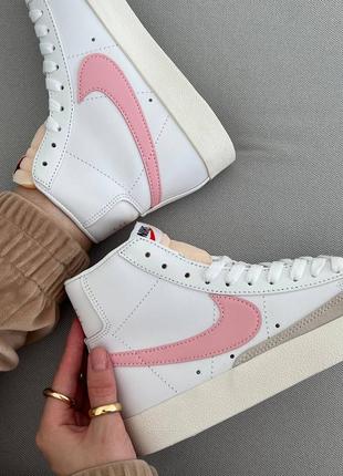 Женские кроссовки nike blazer mid  white pink найк блейзер7 фото