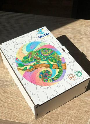 Деревянный фигурный пазл woodgood хамелеон а3