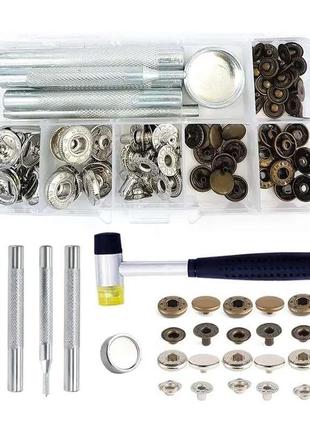 Комплект металевих застібок на кнопках з набором інструментів для роботи з шкіряними виробами, верхн1 фото
