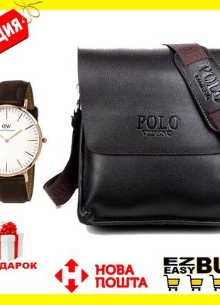 Мужская сумка через плечо polo videng барсетка сумка-планшет часы в подарок!3 фото