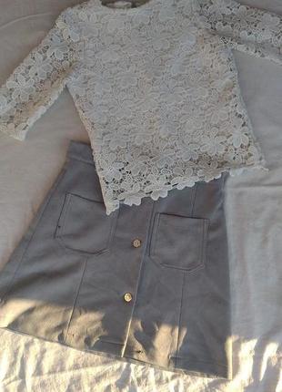 Нежная белая блузка и изысканная юбочка1 фото