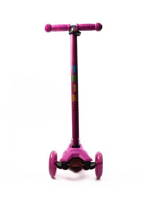 Самокат дитячий триколісний itrike maxi jr 3-055-p пу колеса з підсвічуванням, кермо 79-88см, рожевий з малюнком3 фото