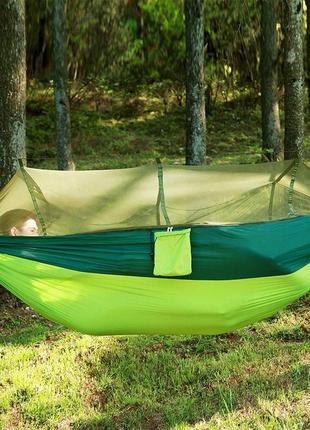 Туристический нейлоновый гамак с москитной сеткой hammock net green, подвесной гамак на природу походный гамак2 фото