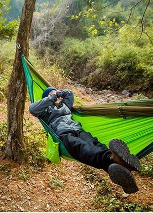 Туристический нейлоновый гамак с москитной сеткой hammock net green, подвесной гамак на природу походный гамак6 фото