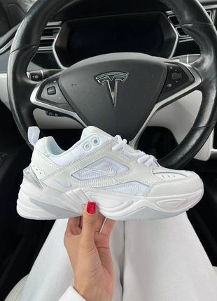 Женские кожаные кроссовки nike m2k tekno triple white найк м2к текно