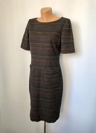 Laura ashley платье тёплое синее коричневое букле на подкладке твид