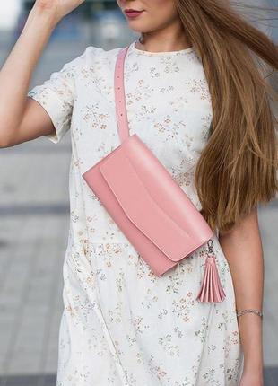 Эксклюзивная сумка вечерняя клатч кроссбоди на пояс кожаная розовая стильная ручная работа