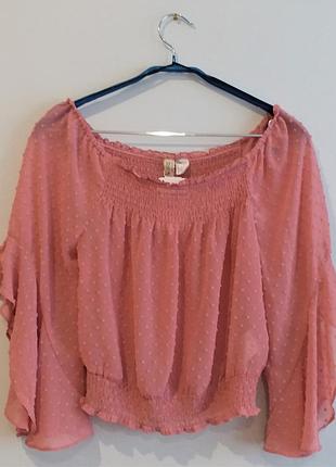 Шифоновая блузка с открытыми плечами и воланами h&m