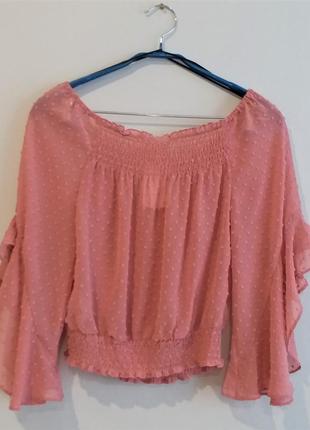 Шифоновая блузка с открытыми плечами и воланами h&m