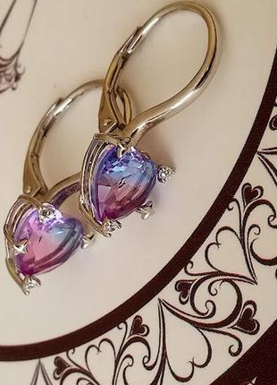 Серебряные серьги с кристаллами градиент