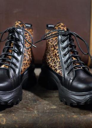 Кожаные женские ботинки с леопардовыми вставками на заказ, 36-40 рр.1 фото