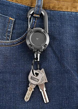 Ретрактор страховочный шнур на тросике (черный) (1606)