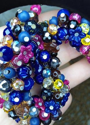 Колье - гроздь ожерелье бусы синие пентаклей объемное украшение на шею бижутерия...