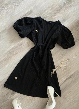 Зара, плаття в горошок, сукня з рукавами фонариками чорна zara1 фото