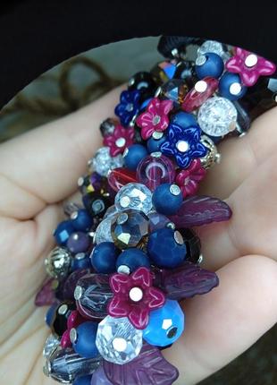 Колье -гроно ожерельясто бусы синие королева жезлов объемное украшение на шею бижутерия ручная колье гроздь4 фото