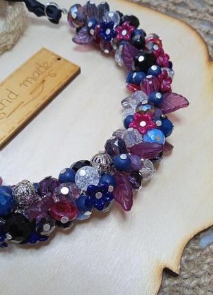 Колье -гроно ожерельясто бусы синие королева жезлов объемное украшение на шею бижутерия ручная колье гроздь3 фото