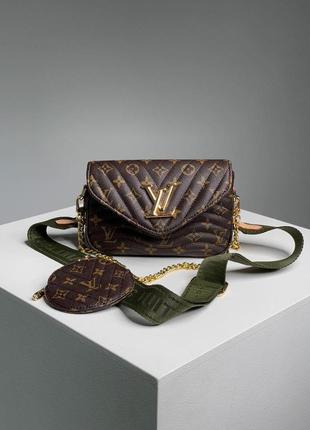 Сумка женская louis vuitton wave multi pochette brown/green lv луи витон через плече, клатч