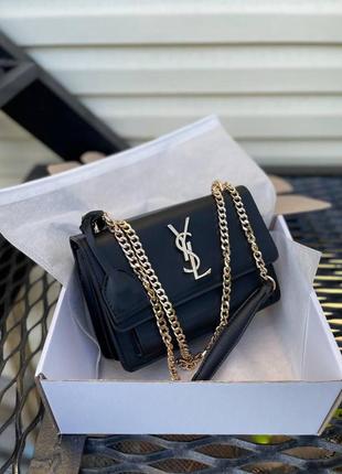 Жіноча сумка ів сен лоран yves saint laurent black чорна з ланцюжком зл л