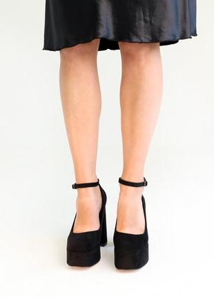 Туфли женские классические на каблуку черные5 фото