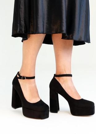 Туфли женские классические на каблуку черные4 фото