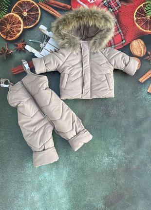 Бежевый зимний комплект курточка и клубкомбинезон3 фото