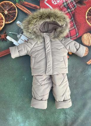 Бежевый зимний комплект курточка и клубкомбинезон2 фото