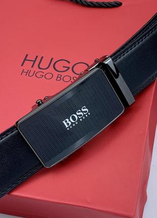 Мужской ремень с пряжкой автомат hugo boss в подарочном наборе7 фото