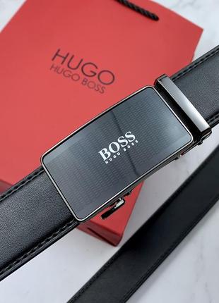 Мужской ремень с пряжкой автомат hugo boss в подарочном наборе6 фото